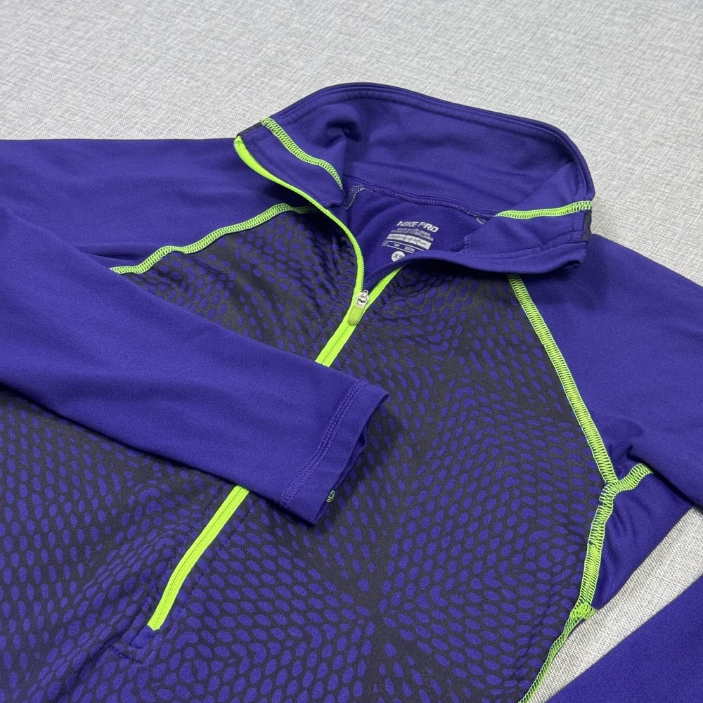 Nike Pro Hyperwarm Dri-FIT Half Zip Pullover Top Womens XS Purple Geometric